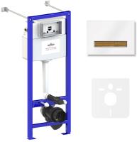 Комплект 4 в 1 инсталляции для подвесного унитаза Lavinia Boho Relfix 77020033 (с бело-коричневой стеклянной клавишей смыва, звукоизоляцией и крепежом)