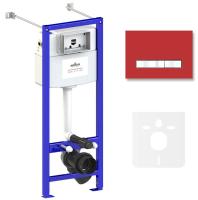 Комплект 4 в 1 инсталляции для подвесного унитаза Lavinia Boho Relfix 77020026 (с красно-белой стеклянной клавишей смыва, звукоизоляцией и крепежом)