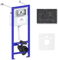 Комплект 4 в 1 инсталляции для подвесного унитаза Lavinia Boho Relfix 77020038 (с черно-серой стеклянной клавишей смыва, звукоизоляцией и крепежом)