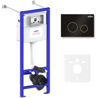 Комплект 4 в 1 инсталляции для подвесного унитаза Lavinia Boho Relfix 77020036 (с черно-золотистой пластиковой клавишей смыва, звукоизоляцией и крепежом)