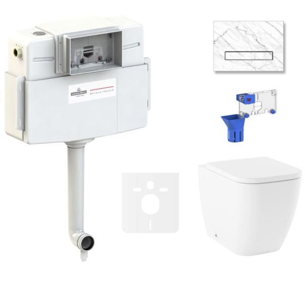 Комплект 5 в 1 Lavinia Boho One 87551033, приставной унитаз, сиденье микролифт, бачок скрытого монтажа, крепление, клавиша смыва, диспенсер