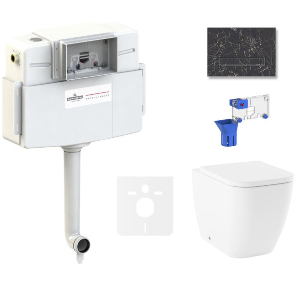 Комплект 5 в 1 Lavinia Boho One 87551031, приставной унитаз, сиденье микролифт, бачок скрытого монтажа, крепление, клавиша смыва, диспенсер