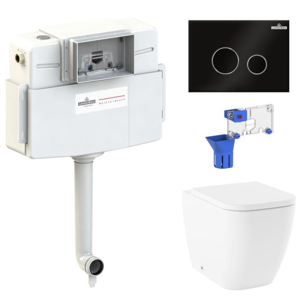 Комплект 5 в 1 Lavinia Boho One 87060228, приставной унитаз, сиденье микролифт, бачок скрытого монтажа, крепление, клавиша смыва, диспенсер