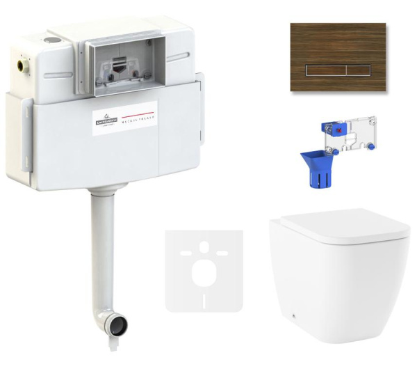 Комплект 5 в 1 Lavinia Boho One 87551018, приставной унитаз, сиденье микролифт, бачок скрытого монтажа, крепление, клавиша смыва, диспенсер