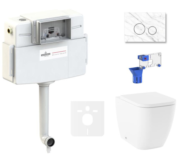 Комплект 5 в 1 Lavinia Boho One 87551034, приставной унитаз, сиденье микролифт, бачок скрытого монтажа, крепление, клавиша смыва, диспенсер