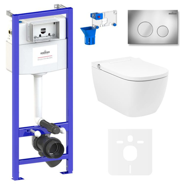 Умный комплект 7 в 1 Lavinia Boho Smart V-Clean 87561122, безободковый унитаз, электронная крышка-биде, пульт ДУ, инсталляция, крепление, клавиша смыва, шумоизоляция, диспенсер