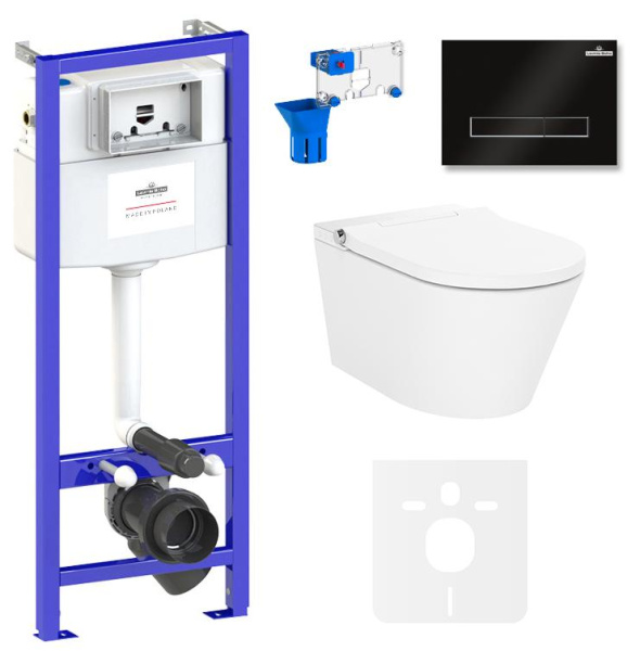 Умный комплект 7 в 1 Lavinia Boho Smart V-Clean 87561155, безободковый унитаз, электронная крышка-биде, пульт ДУ, инсталляция, крепление, клавиша смыва, шумоизоляция, диспенсер