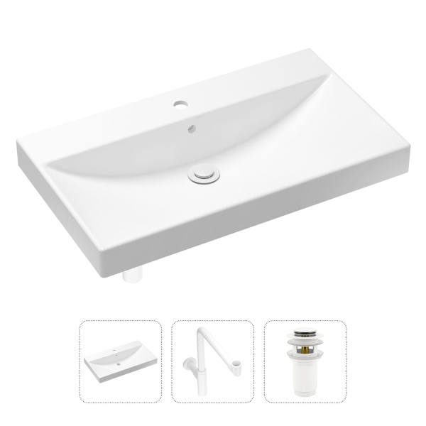 Комплект 3 в 1 Lavinia Boho Bathroom Sink 21520648: врезная раковина 80 см, металлический сифон, донный клапан
