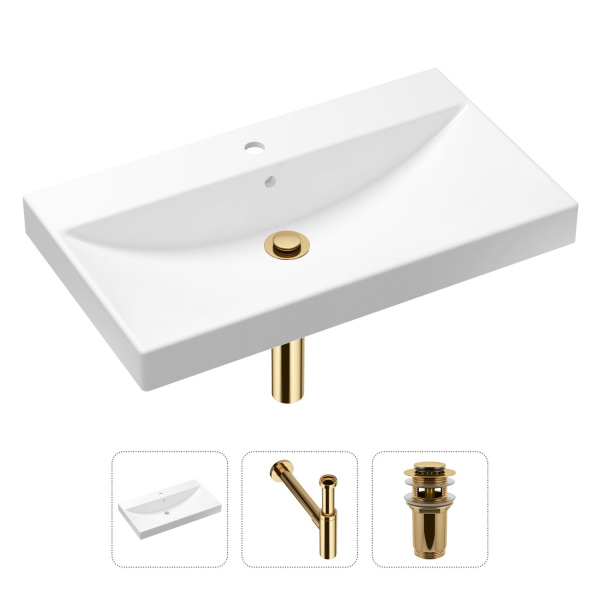 Комплект 3 в 1 Lavinia Boho Bathroom Sink 21520634: врезная раковина 80 см, металлический сифон, донный клапан