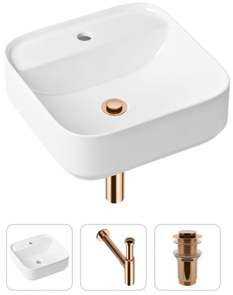 Комплект 3 в 1 Lavinia Boho Bathroom Sink 21520311: накладная раковина 42 см, металлический сифон, донный клапан