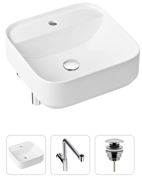 Комплект 3 в 1 Lavinia Boho Bathroom Sink 21520316: накладная раковина 42 см, металлический сифон, донный клапан