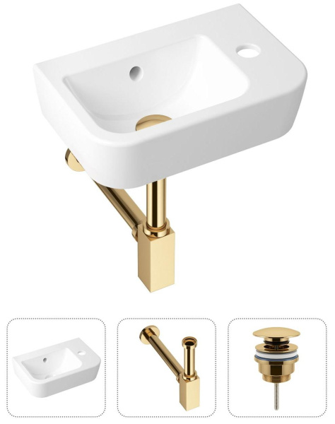 Комплект 3 в 1 Lavinia Boho One 21520763: подвесная раковина 37 см, металлический сифон, донный клапан