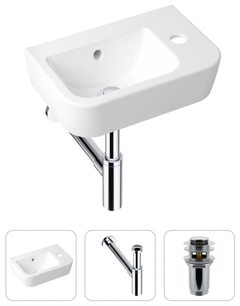 Комплект 3 в 1 Lavinia Boho One 21520778: подвесная раковина 37 см, металлический сифон, донный клапан