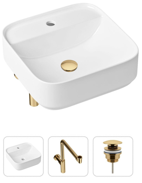 Комплект 3 в 1 Lavinia Boho Bathroom Sink 21520320: накладная раковина 42 см, металлический сифон, донный клапан
