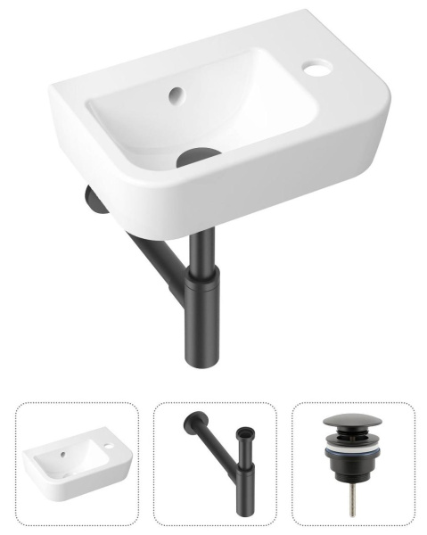 Комплект 3 в 1 Lavinia Boho One 21520781: подвесная раковина 37 см, металлический сифон, донный клапан