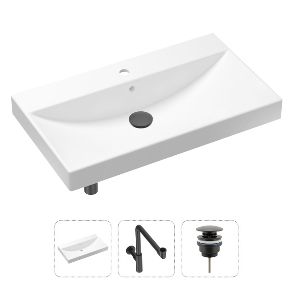 Комплект 3 в 1 Lavinia Boho Bathroom Sink 21520643: врезная фароровая раковина 80 см, металлический сифон, донный клапан