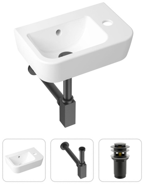 Комплект 3 в 1 Lavinia Boho One 21520760: подвесная раковина 37 см, металлический сифон, донный клапан