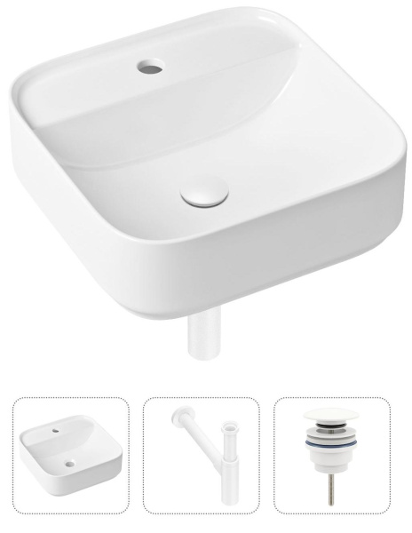 Комплект 3 в 1 Lavinia Boho Bathroom Sink 21520314: накладная раковина 42 см, металлический сифон, донный клапан