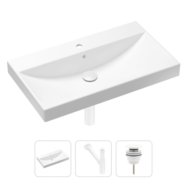 Комплект 3 в 1 Lavinia Boho Bathroom Sink 21520639: врезная раковина 80 см, металлический сифон, донный клапан