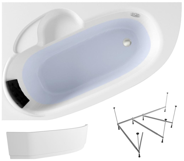 Комплект 4 в 1 Lavinia Boho Bell Pro S2-370216PL, акриловая ванна 160x105 см (левый разворот), усиленный металлический каркас, подголовник, лицевой экран