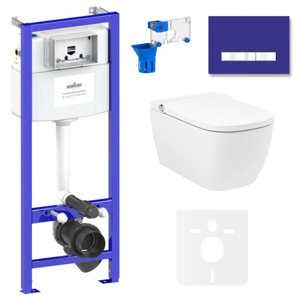 Умный комплект 7 в 1 Lavinia Boho Smart V-Clean 87561131, безободковый унитаз, электронная крышка-биде, пульт ДУ, инсталляция, крепление, клавиша смыва, шумоизоляция, диспенсер