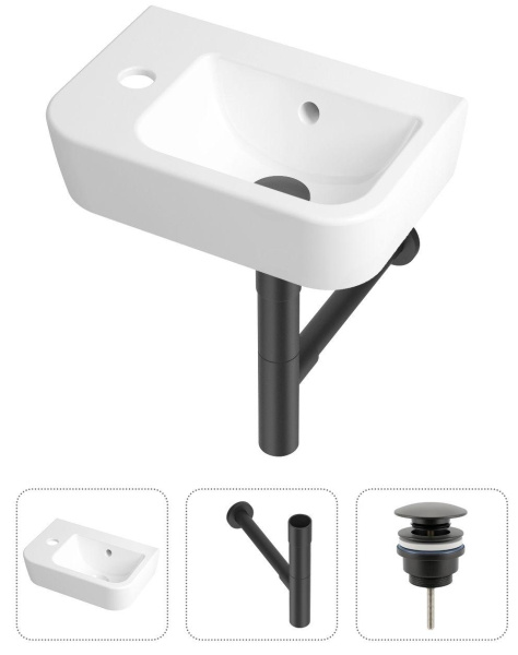 Комплект 3 в 1 Lavinia Boho One 21520729: подвесная раковина 37 см, металлический сифон, донный клапан