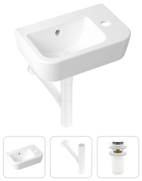 Комплект 3 в 1 Lavinia Boho One 21520776: подвесная раковина 37 см, металлический сифон, донный клапан