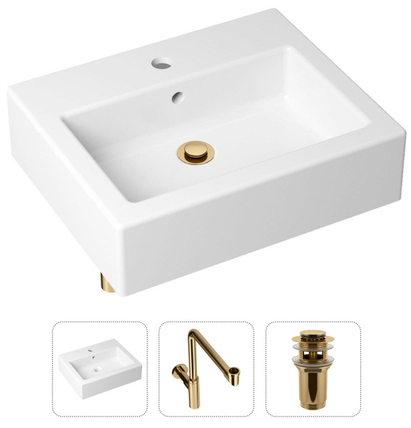 Комплект 3 в 1 Lavinia Boho Bathroom Sink 21520698: накладная раковина 50.5 см, металлический сифон, донный клапан