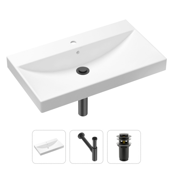 Комплект 3 в 1 Lavinia Boho Bathroom Sink 21520632: врезная раковина 80 см, металлический сифон, донный клапан