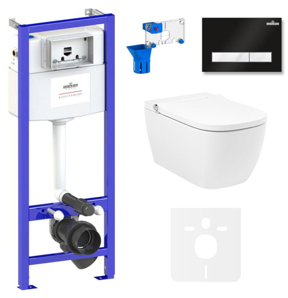Умный комплект 7 в 1 Lavinia Boho Smart V-Clean 87561132, безободковый унитаз, электронная крышка-биде, пульт ДУ, инсталляция, крепление, клавиша смыва, шумоизоляция, диспенсер