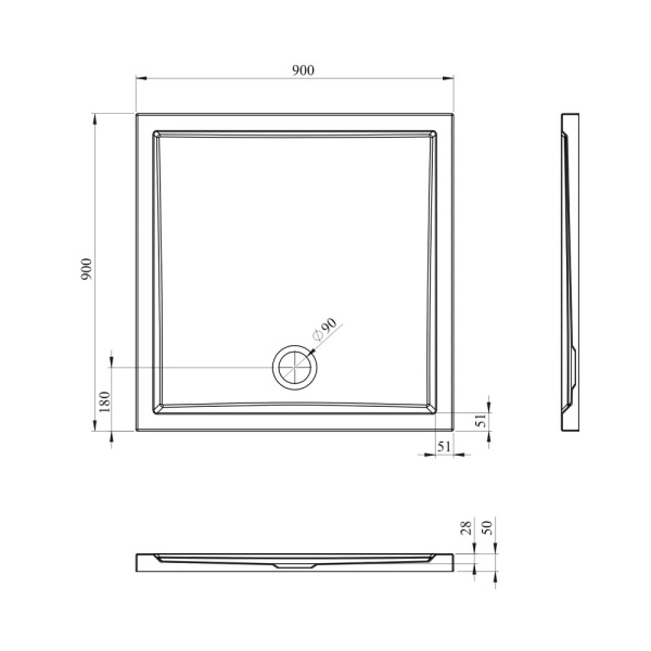 Акриловый душевой поддон Lavinia Boho One 37014900, квадратный