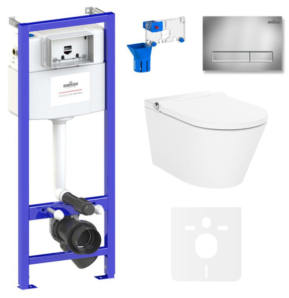 Умный комплект 7 в 1 Lavinia Boho Smart V-Clean 87561147, безободковый унитаз, электронная крышка-биде, пульт ДУ, инсталляция, крепление, клавиша смыва, шумоизоляция, диспенсер