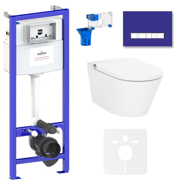 Умный комплект 7 в 1 Lavinia Boho Smart V-Clean 87561160, безободковый унитаз, электронная крышка-биде, пульт ДУ, инсталляция, крепление, клавиша смыва, шумоизоляция, диспенсер