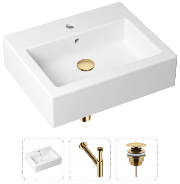 Комплект 3 в 1 Lavinia Boho Bathroom Sink 21520689: накладная раковина 50.5 см, металлический сифон, донный клапан
