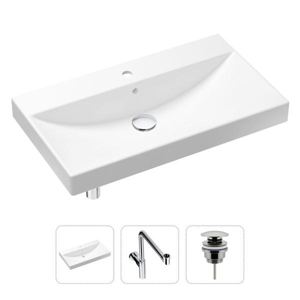 Комплект 3 в 1 Lavinia Boho Bathroom Sink 21520641: врезная  раковина 80 см, металлический сифон, донный клапан