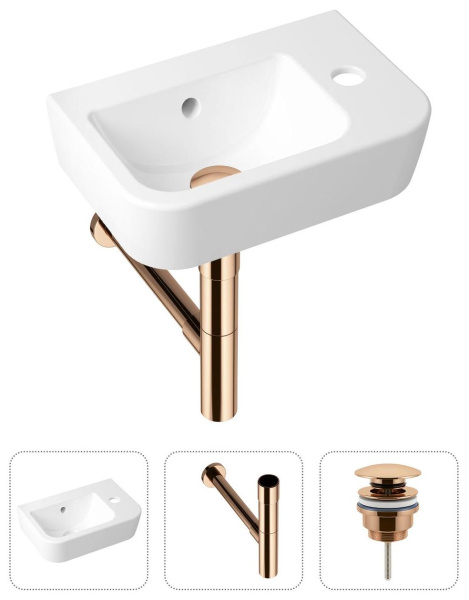 Комплект 3 в 1 Lavinia Boho One 21520775: подвесная раковина 37 см, металлический сифон, донный клапан