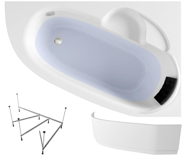 Комплект 4 в 1 Lavinia Boho Bell Pro S2-370214PR, акриловая ванна 140x95 см (правый разворот), усиленный металлический каркас, подголовник, лицевой экран