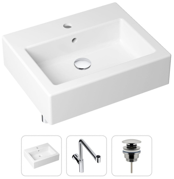 Комплект 3 в 1 Lavinia Boho Bathroom Sink 21520695: накладная раковина 50.5 см, металлический сифон, донный клапан