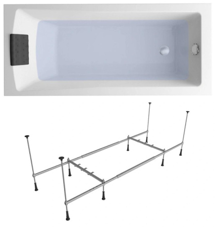 Комплект 3 в 1 Lavinia Boho One S1-3701007P, акриловая ванна 170x70 см, металлический каркас с монтажным набором, мягкий силиконовый подголовник