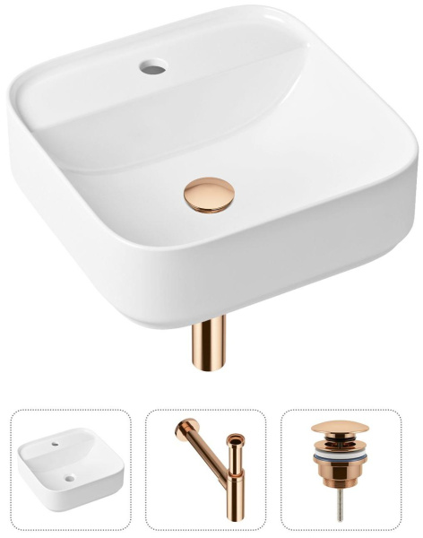 Комплект 3 в 1 Lavinia Boho Bathroom Sink 21520312: накладная раковина 42 см, металлический сифон, донный клапан
