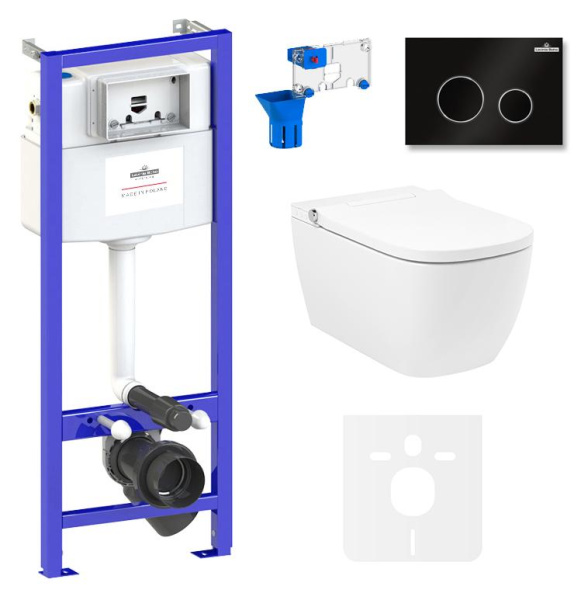 Умный комплект 7 в 1 Lavinia Boho Smart V-Clean 87561124, безободковый унитаз, электронная крышка-биде, пульт ДУ, инсталляция, крепление, клавиша смыва, шумоизоляция, диспенсер