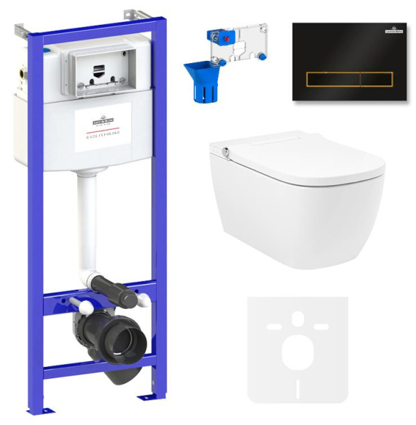 Умный комплект 7 в 1 Lavinia Boho Smart V-Clean 87561138, безободковый унитаз, электронная крышка-биде, пульт ДУ, инсталляция, крепление, клавиша смыва, шумоизоляция, диспенсер