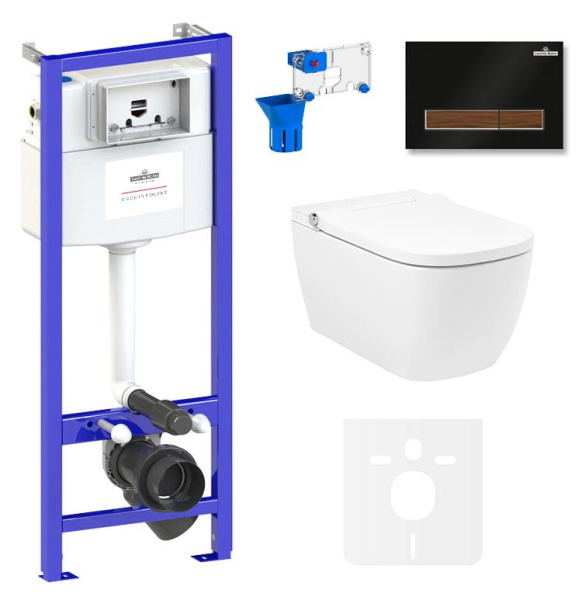 Умный комплект 7 в 1 Lavinia Boho Smart V-Clean 87561133, безободковый унитаз, электронная крышка-биде, пульт ДУ, инсталляция, крепление, клавиша смыва, шумоизоляция, диспенсер