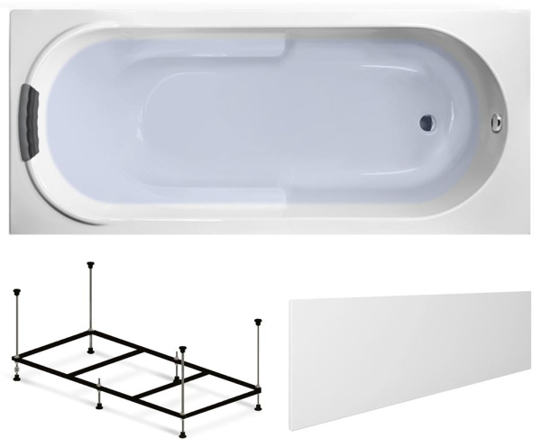 Комплект 4 в 1 Lavinia Boho Bristol S2-3502005P, акриловая ванна 150x75 см, металлический каркас с монтажным набором, подголовник, лицевой экран