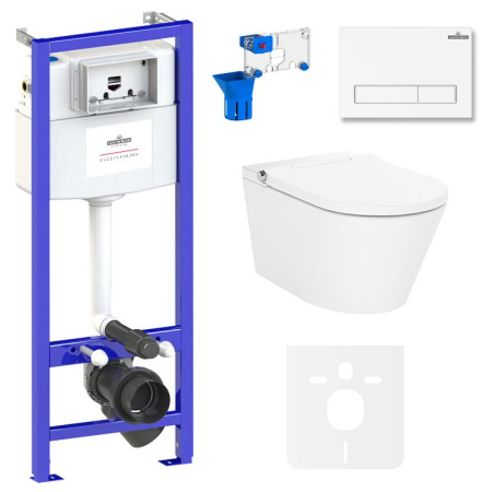 Умный комплект 7 в 1 Lavinia Boho Smart V-Clean 87561146, безободковый унитаз, электронная крышка-биде, пульт ДУ, инсталляция, крепление, клавиша смыва, шумоизоляция, диспенсер