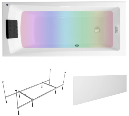 Комплект 5 в 1 Lavinia Boho One S4-3701075P, акриловая ванна 170x75 см, каркас с монтажным набором, подголовник, лицевой экран, хромотерапия