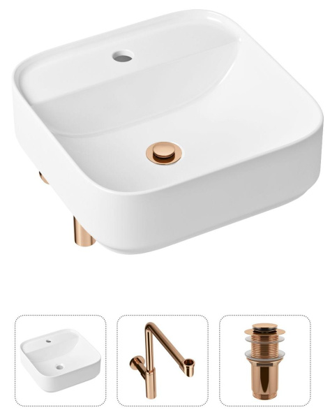 Комплект 3 в 1 Lavinia Boho Bathroom Sink 21520321: накладная раковина 42 см, металлический сифон, донный клапан