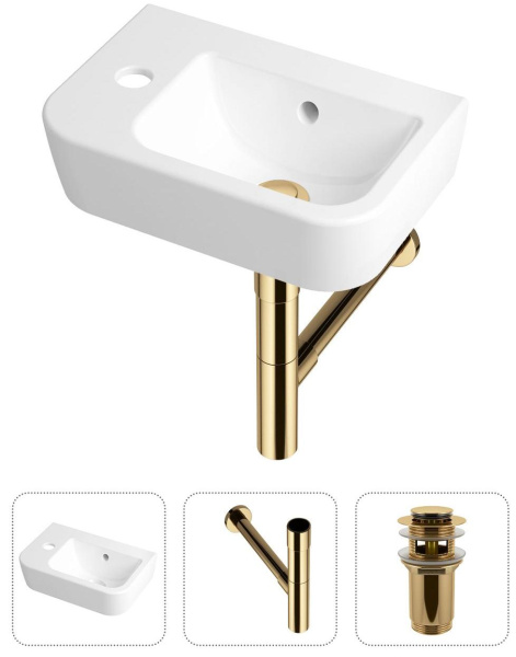 Комплект 3 в 1 Lavinia Boho One 21520730: подвесная раковина 37 см, металлический сифон, донный клапан