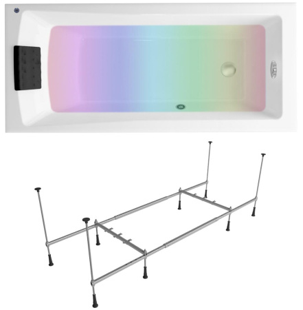 Комплект 4 в 1 Lavinia Boho One S3-3701005P, акриловая ванна 150x70 см, металлический каркас с монтажным набором, мягкий подголовник, хромотерапия