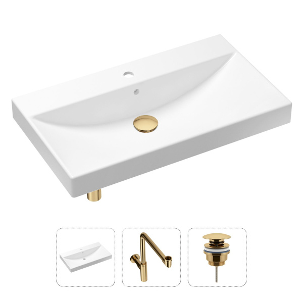 Комплект 3 в 1 Lavinia Boho Bathroom Sink 21520645: врезная раковина 80 см, металлический сифон, донный клапан